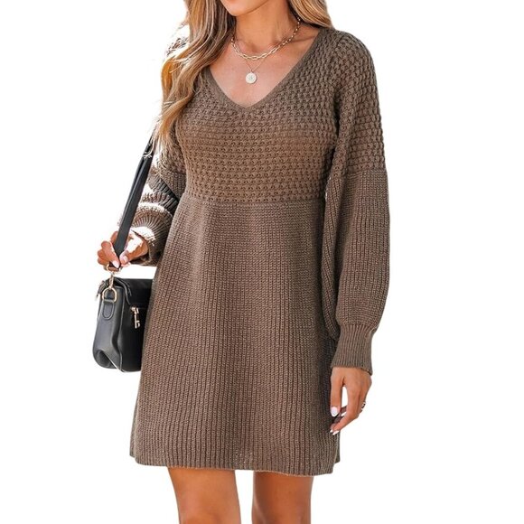 Cupshe Sweater Dress Size Medium Honeycomb Textured Casual Knit Tan Neutral Cozy - Picture 1 of 9
